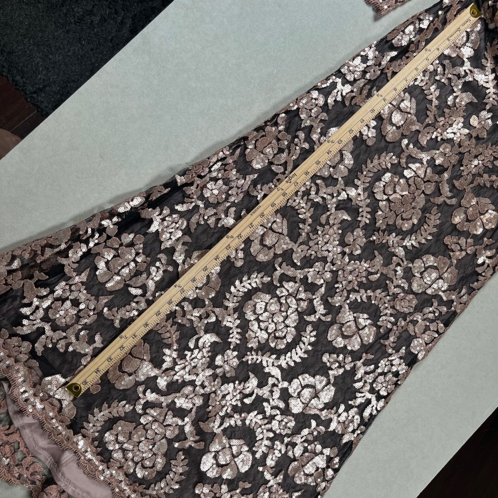 Tadashi Shoji BHLDN Yvonne Gown Women 6 Rose Gold Sequin Lace 3/4 Formal Evening - Picture 7 of 10